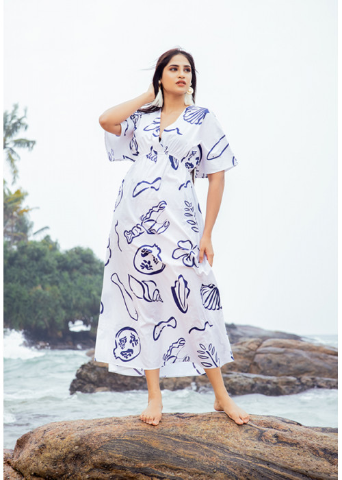 ALEXANDRA SEASHELL WHITE & BLUE DRESS